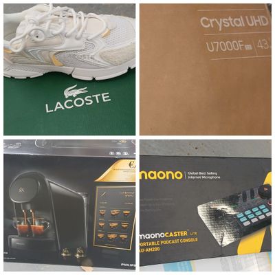 several pictures of a box containing a pair of shoes and a pair of shoes