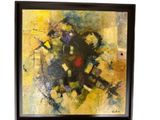 abstract painting of a black and yellow painting on a white background