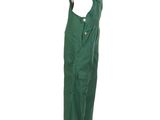 a close up of a green overalls on a white background