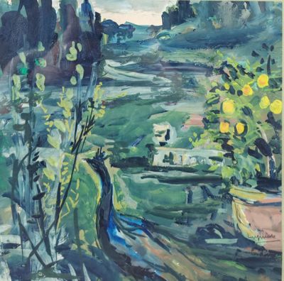 une image représentant un tableau où l'on voit un paon dans un jardin