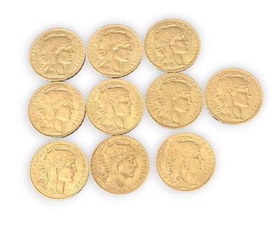 DIX PIECES de 20 francs or Marianne FRAIS de VENTE 12 % H.T