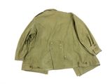 the jacket is green and has buttons on it