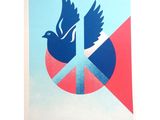 une image représentant une affiche sur laquelle figurent un symbole de la paix et une colombe