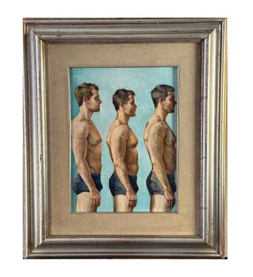 une image représentant un tableau sur lequel figurent trois hommes torse nu