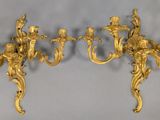 pair of antique brass wall sconces with flowers and leaves