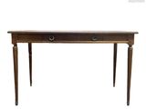 a wooden table with two drawers and a drawer underneath it