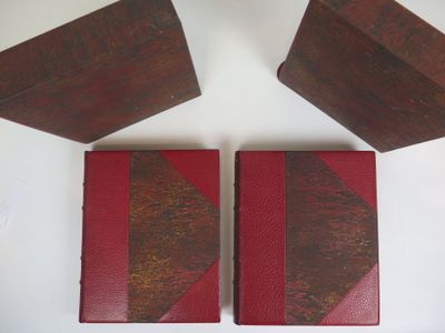 several pieces of red leather are arranged on a white surface