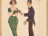 une image représentant un tableau où l'on voit un homme offrant une fleur à une femme