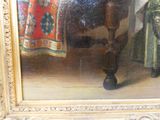 un tableau représentant une femme assise à une table dans une pièce