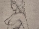 drawing of a nude woman standing in front of a mirror