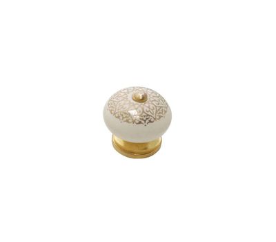 Bouton de meuble - Céramique blanc cassé et doré - Motif ara…