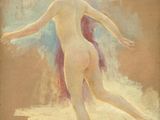 une image représentant un tableau où l'on voit une femme nue marchant sur une plage