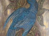 un tableau représentant un oiseau perché sur une branche d'arbre