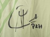 a close up of a tennis racket on a towel