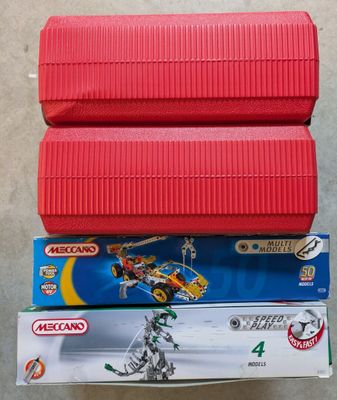 a couple of red boxes sitting on top of each other