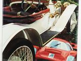 the cover of a magazine with a picture of an old car and a red sports car
