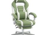 the office chair is green and white with a white stripe