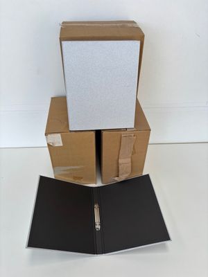 three boxes stacked on top of each other on a white surface