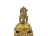 figurine en laiton représentant un Bouddha assis, sur un socle noir