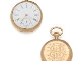 deux montres de poche en or, l'une avec un cadran doré et l'autre avec un cadran blanc