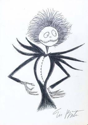 a drawing of a cartoon character dressed in black and white