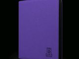 a close up of a purple wallet with a black background