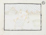 dessin représentant un homme marchant sous la pluie avec un parapluie