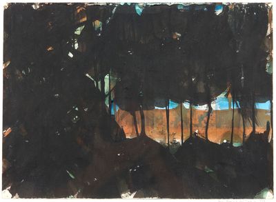 une image représentant un tableau montrant des arbres dans un champ, avec le ciel en arrière-plan