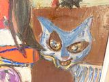 a painting of a cat that is sitting on a table