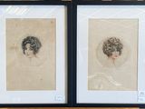 deux dessins encadrés représentant le visage d'une femme et la tête d'un homme