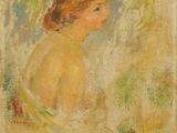 un tableau représentant une jeune fille en robe blanche