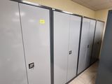 a row of lockers in a public restroom