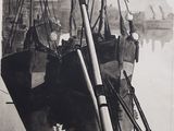 a black and white drawing of a boat in the water