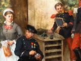 painting of a group of people sitting around a table in a garden