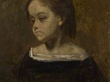 un tableau représentant une femme en robe noire à col blanc