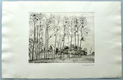 une image représentant un dessin d'arbres dans un champ, avec le ciel en arrière-plan