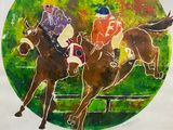 a picture of a painting of two jockeys on horses