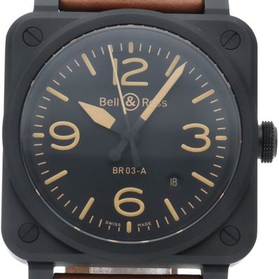 Montre Bell & Ross pour homme avec bracelet en cuir marron et cadran noir