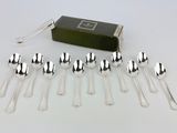 six silver plated spoons and a box of silverware