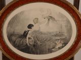 a picture of a painting of a woman laying on a bed