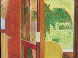 un tableau représentant une chaise jaune devant une fenêtre