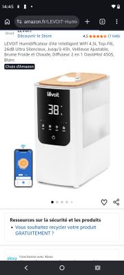 LEVOIT Humidificateur D'Air Bébé Top-Fill 2.5L - Silencieux 26dB, 25H Autonomie, Sans BPA
