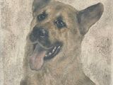 painting of a brown dog with a big smile on it ' s face