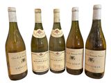 six bouteilles de vin sont alignées sur une surface blanche