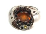 bague en argent sterling ornée de pierres orange et noires