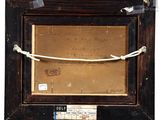 an old picture frame with a rope hanging from it ' s side