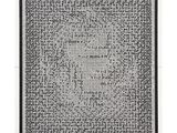 a black and white photo of a large piece of text on a white background
