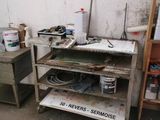 a workbench in a garage with tools on it