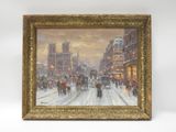 tableau représentant une rue de la ville avec des passants marchant dans la neige