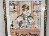 tableau représentant une femme derrière un comptoir, tenant une bouteille de champagne